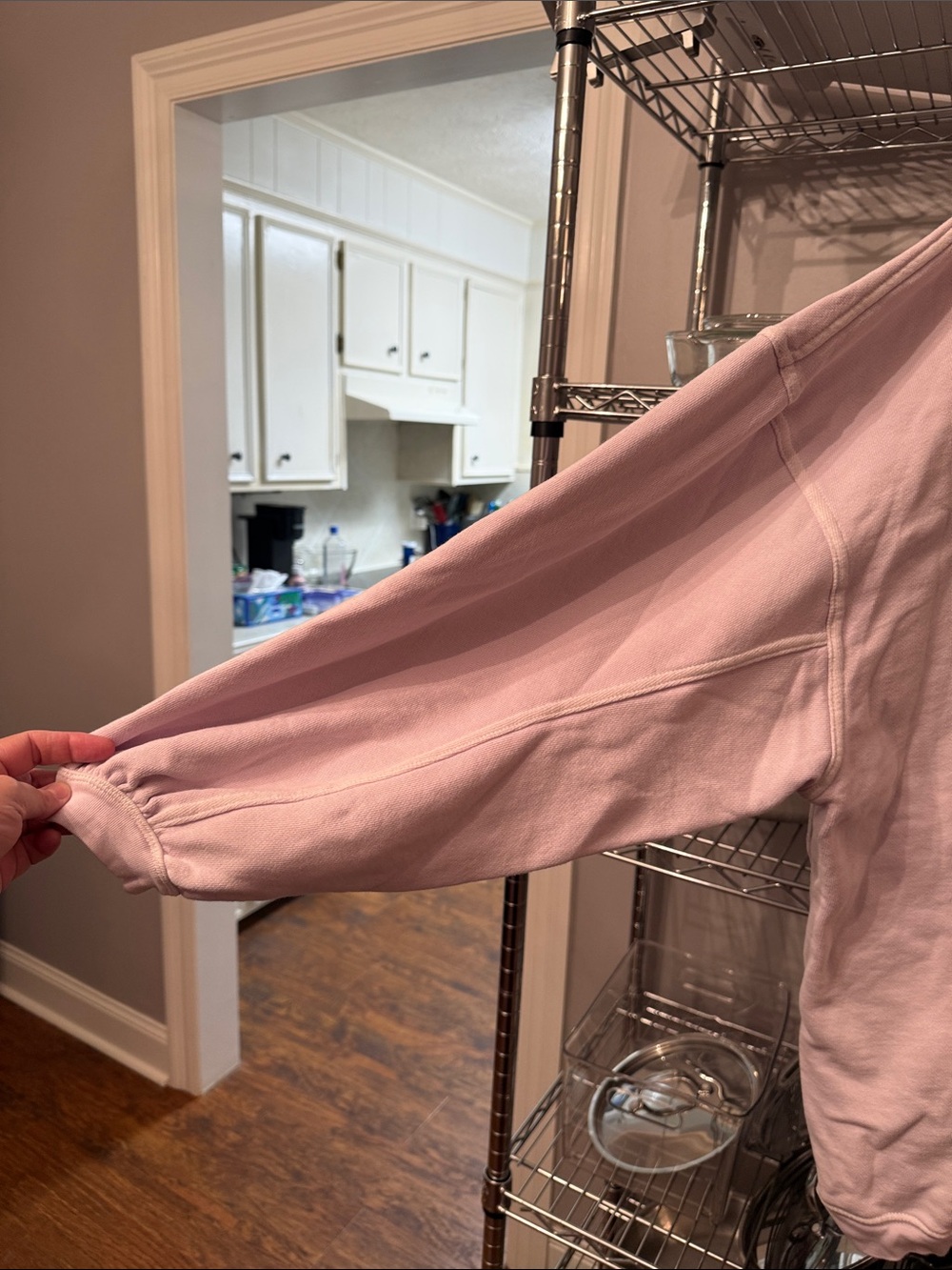 aerie Crewneck Sweatshirt in Pale Pink with White Piping - Picture 4 of 7